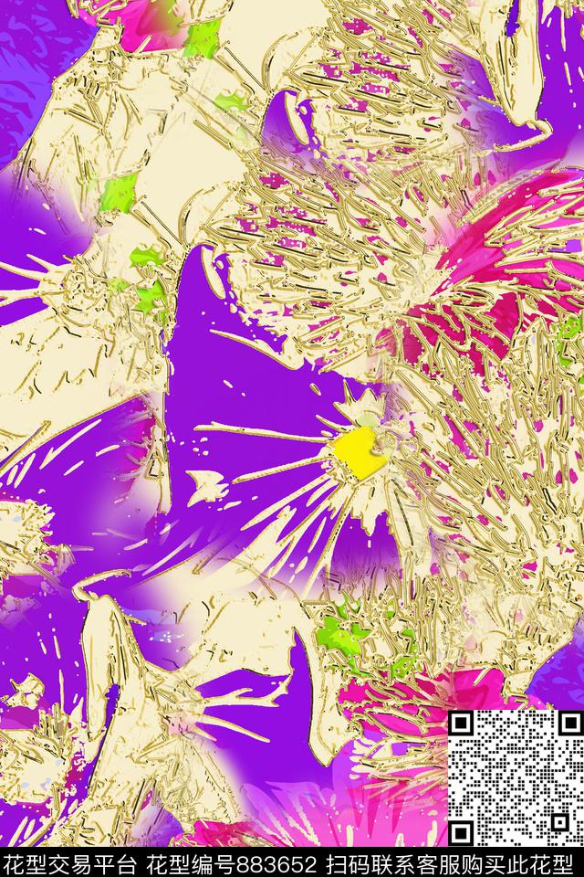 抽象艺术手绘原创手绘大花卉抽象花卉数码印花华亿平台下载（图片编号: 883652） - 瓦栏（Walan）