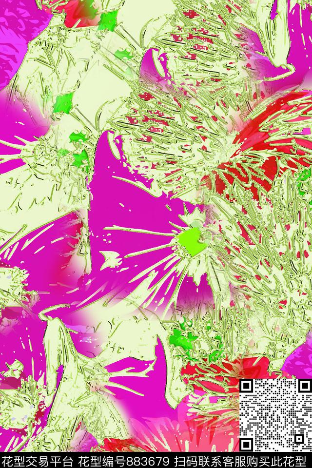 抽象艺术手绘原创手绘大花卉抽象花卉数码印花华亿平台下载（图片编号: 883679） - 瓦栏（Walan）