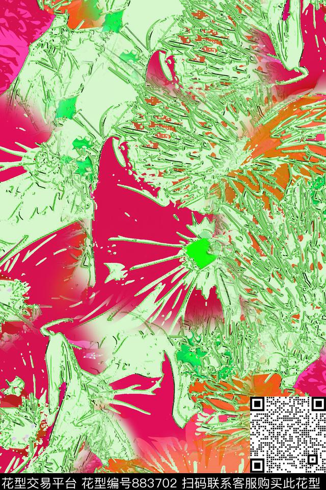 抽象艺术手绘原创手绘大花卉抽象花卉数码印花华亿平台下载（图片编号: 883702） - 瓦栏（Walan）