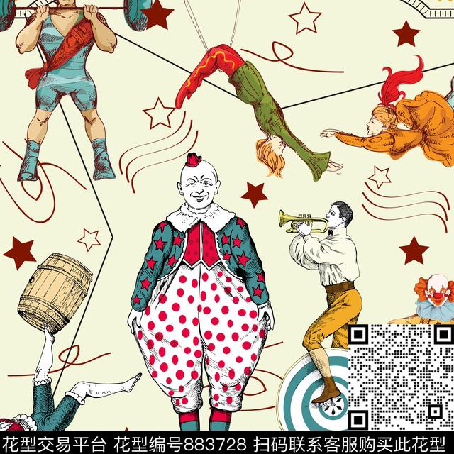 几何方巾小丑数码印花华亿平台下载（图片编号: 883728） - 瓦栏（Walan）