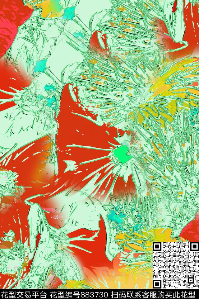 抽象艺术手绘原创手绘大花卉抽象花卉数码印花华亿平台下载（图片编号: 883730） - 瓦栏（Walan）