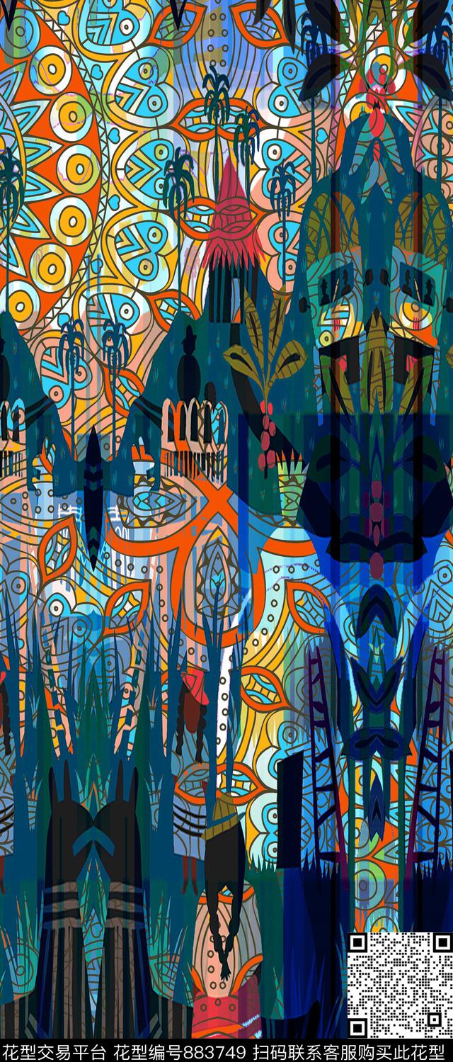 水印几何民族花纹数码印花华亿平台下载（图片编号: 883749） - 瓦栏（Walan）