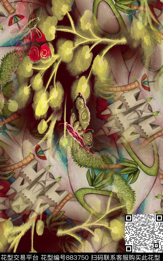 水彩手绘花卉斑驳水彩数码印花华亿平台下载（图片编号: 883750） - 瓦栏（Walan）