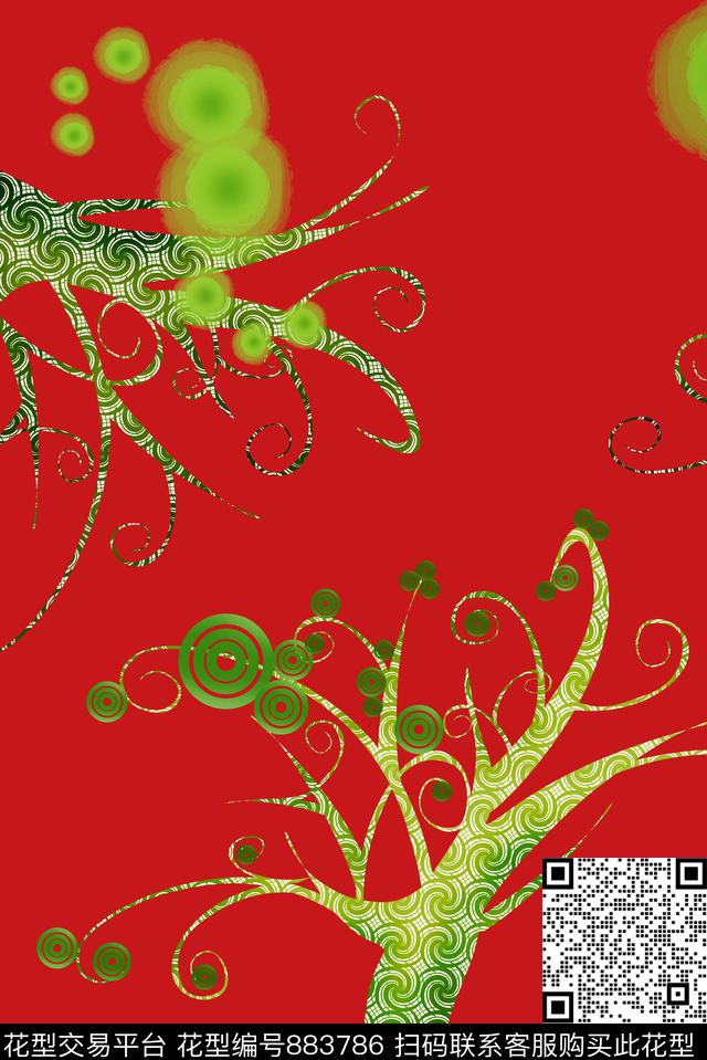 抽象手绘树枝数码印花华亿平台下载（图片编号: 883786） - 瓦栏（Walan）