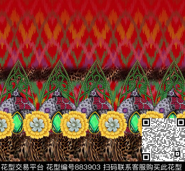 大气豹纹花卉数码印花华亿平台下载（图片编号: 883903） - 瓦栏（Walan）