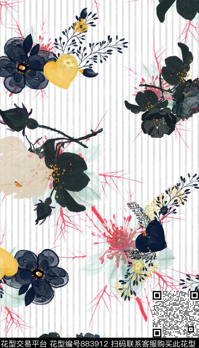 大碎花水墨淡雅数码印花华亿平台下载（图片编号: 883912） - 瓦栏（Walan）