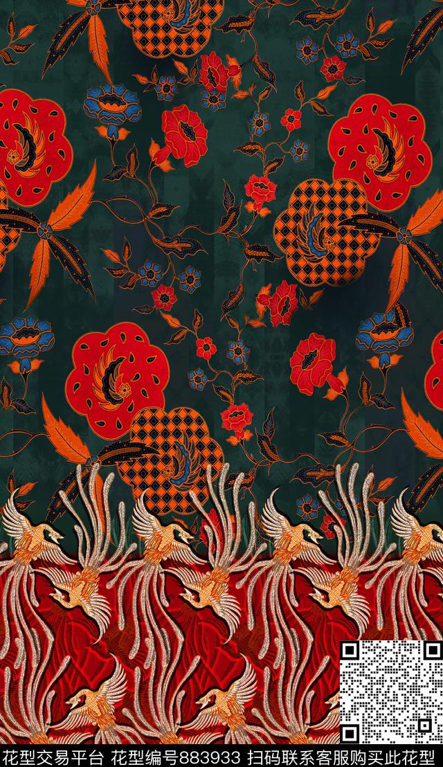 凤凰花卉植物数码印花华亿平台下载（图片编号: 883933） - 瓦栏（Walan）