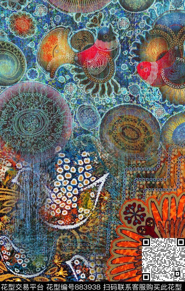 复古复杂花纹数码印花华亿平台下载（图片编号: 883938） - 瓦栏（Walan）