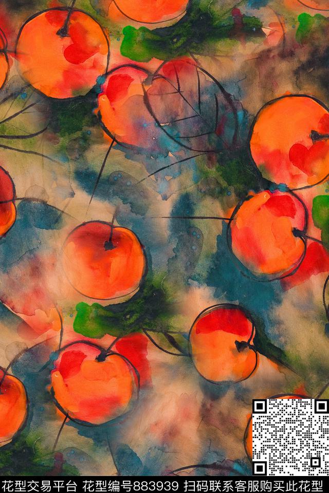 复古樱桃叶脉数码印花华亿平台下载（图片编号: 883939） - 瓦栏（Walan）