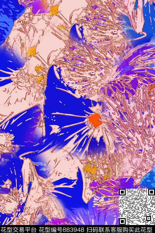 抽象艺术手绘原创手绘大花卉抽象花卉数码印花华亿平台下载（图片编号: 883948） - 瓦栏（Walan）