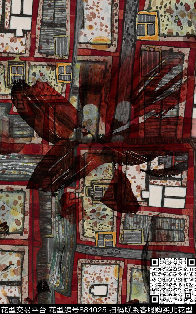 几何水彩手绘数码印花华亿平台下载（图片编号: 884025） - 瓦栏（Walan）