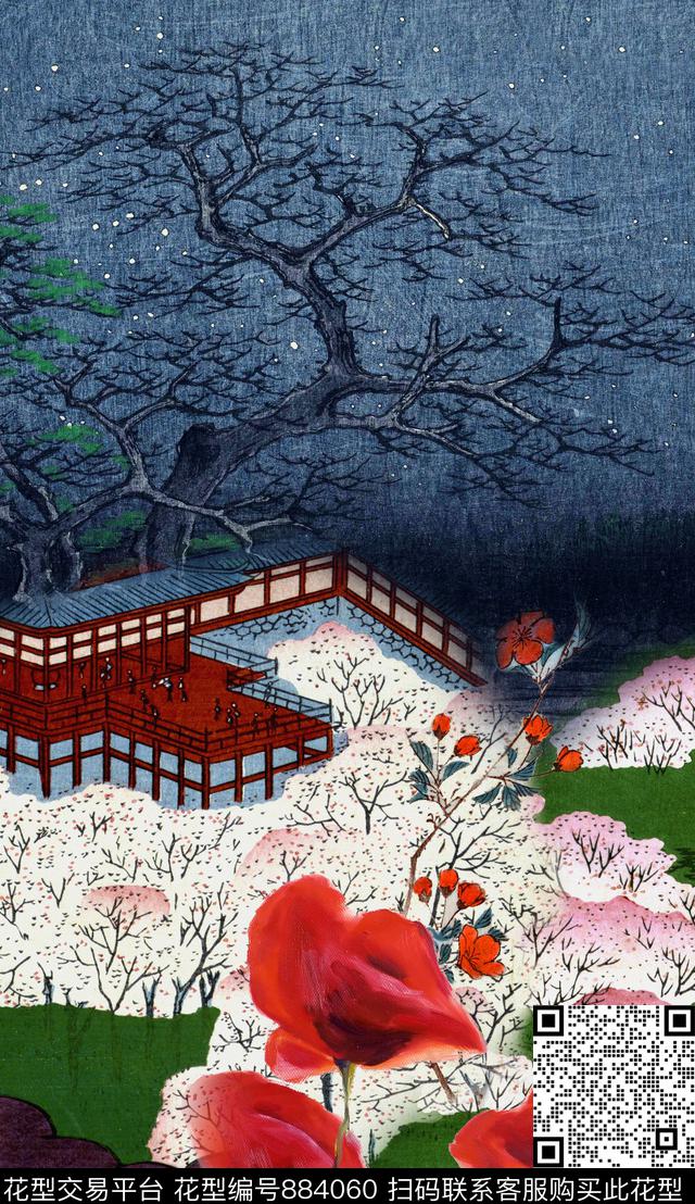 日式油画浮世绘数码印花华亿平台下载（图片编号: 884060） - 瓦栏（Walan）