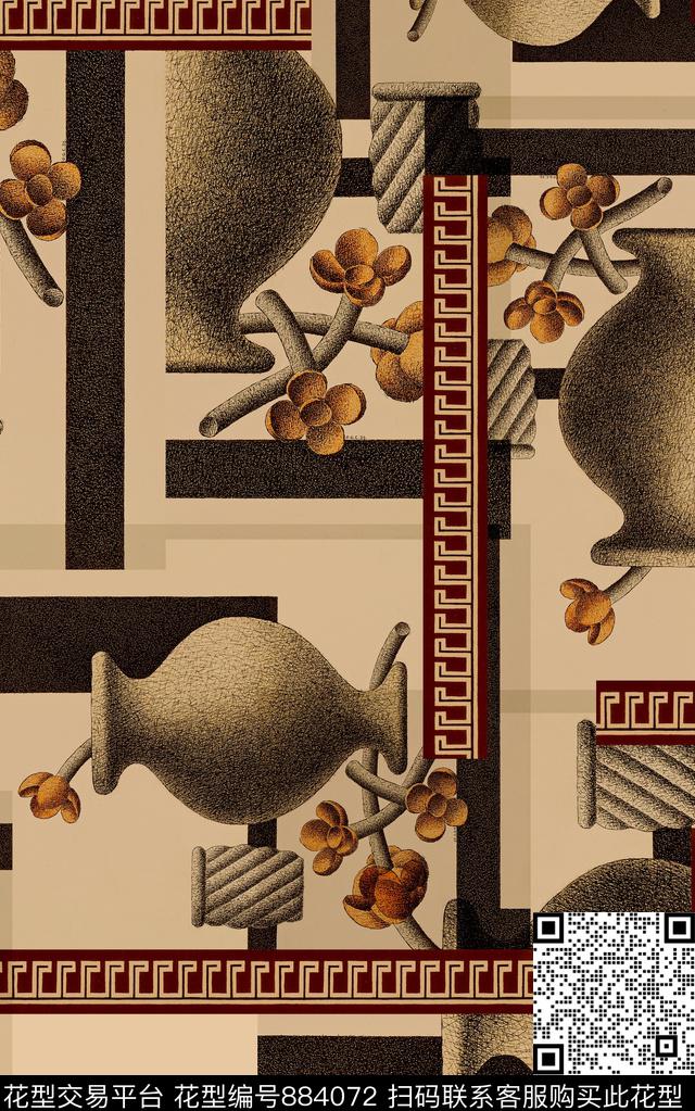 几何肌理油画风数码印花华亿平台下载（图片编号: 884072） - 瓦栏（Walan）