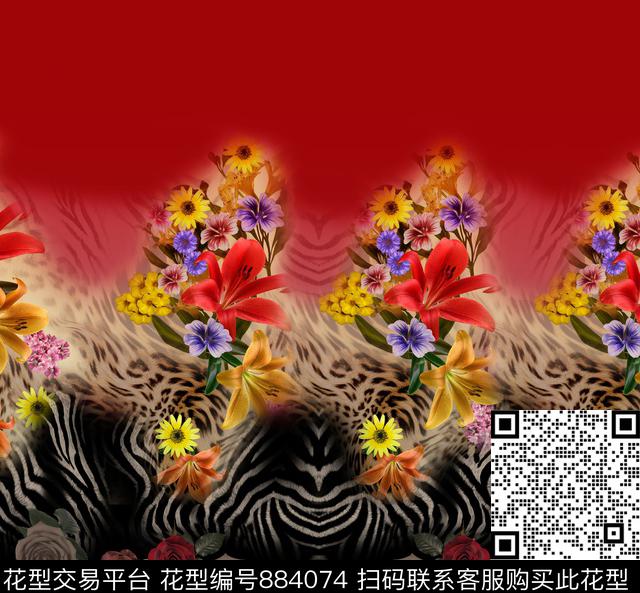 手绘大气花卉数码印花华亿平台下载（图片编号: 884074） - 瓦栏（Walan）