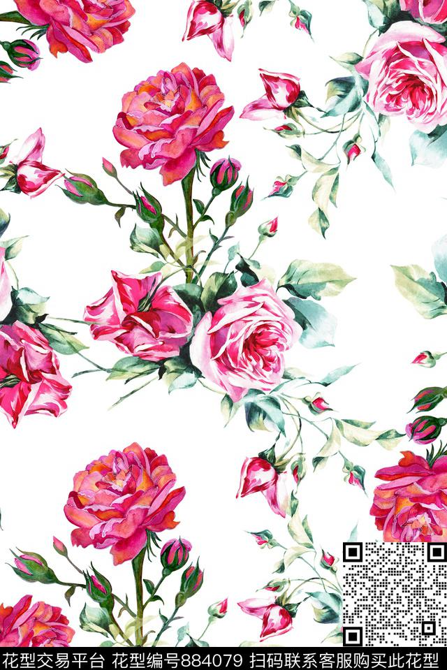 手绘花瓶花卉数码印花华亿平台下载（图片编号: 884079） - 瓦栏（Walan）