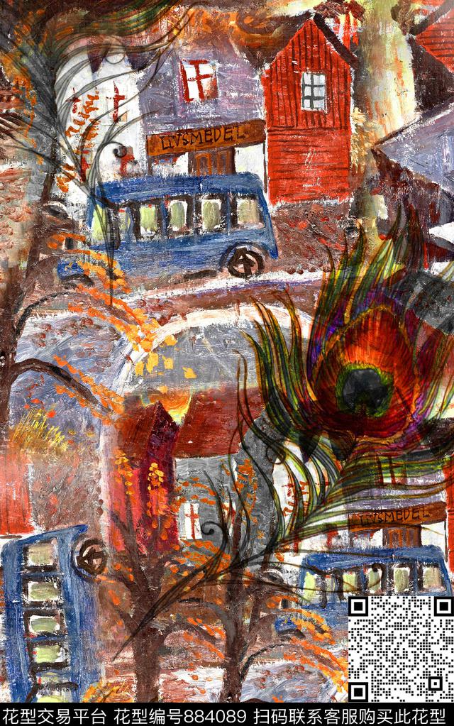 几何油画风肌理数码印花华亿平台下载（图片编号: 884089） - 瓦栏（Walan）