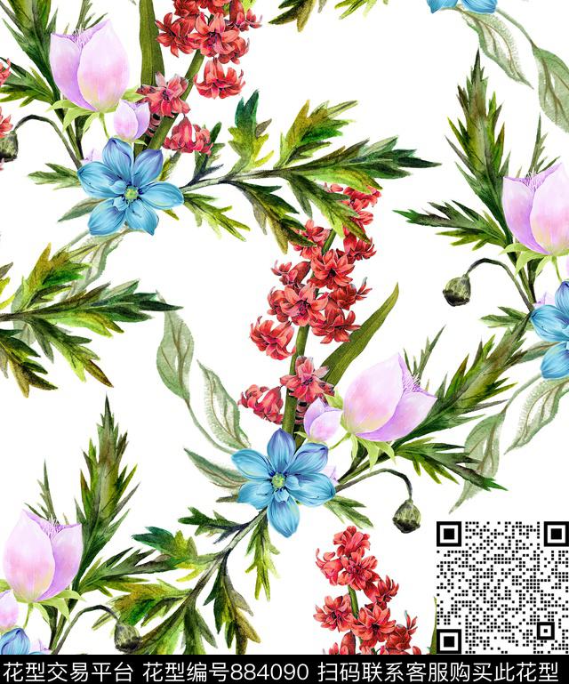 坯布热带花卉数码印花华亿平台下载（图片编号: 884090） - 瓦栏（Walan）