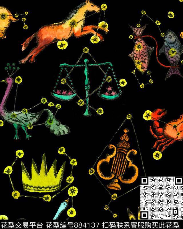 星座动物天马数码印花华亿平台下载（图片编号: 884137） - 瓦栏（Walan）