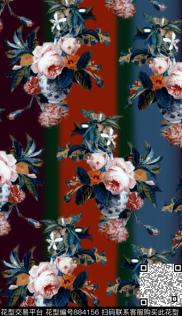 油画植物渐变数码印花华亿平台下载（图片编号: 884156） - 瓦栏（Walan）