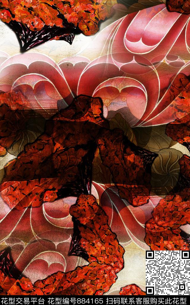 部落油画风肌理数码印花华亿平台下载（图片编号: 884165） - 瓦栏（Walan）