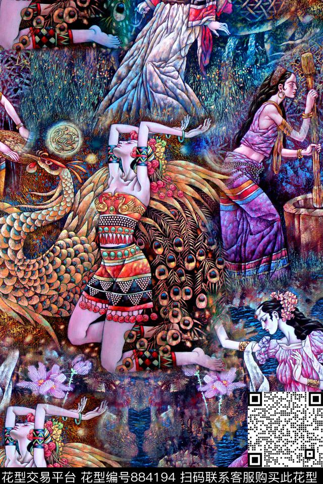 民族风重彩少数民族数码印花华亿平台下载（图片编号: 884194） - 瓦栏（Walan）