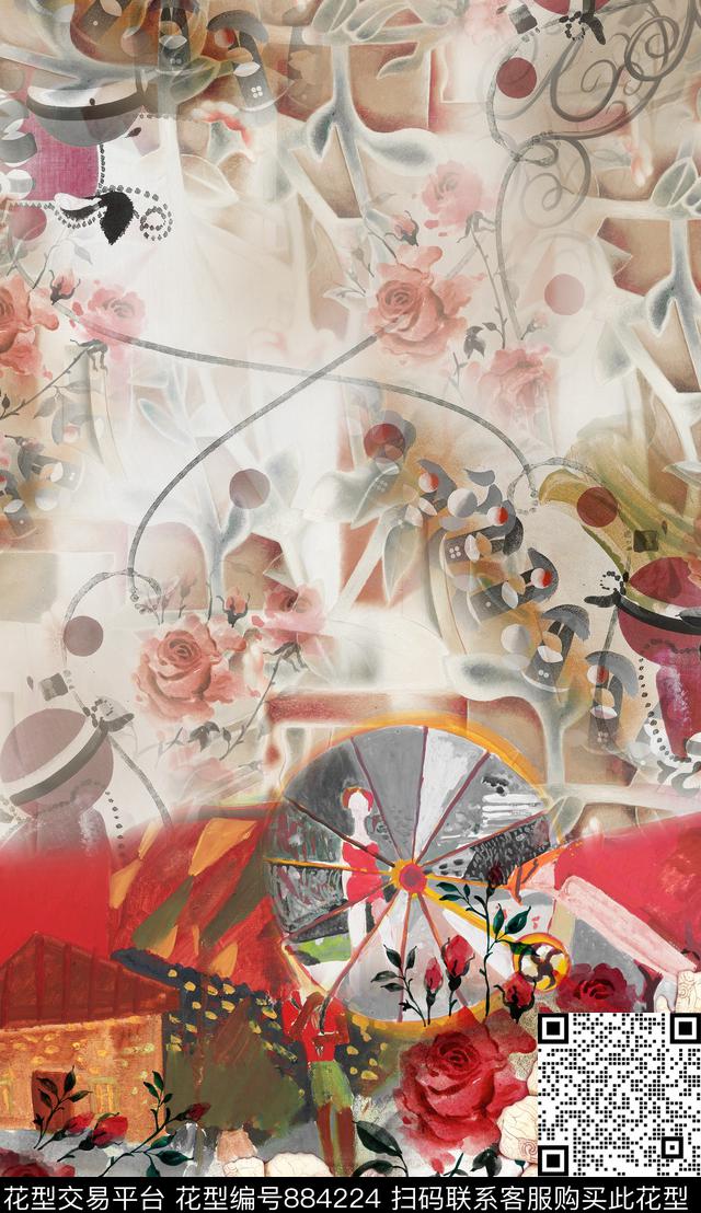 部落民族风油画风数码印花华亿平台下载（图片编号: 884224） - 瓦栏（Walan）