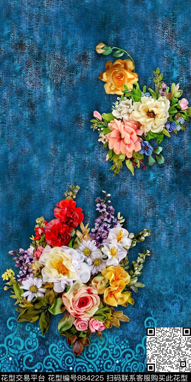 花卉绣花肌理数码印花华亿平台下载（图片编号: 884225） - 瓦栏（Walan）