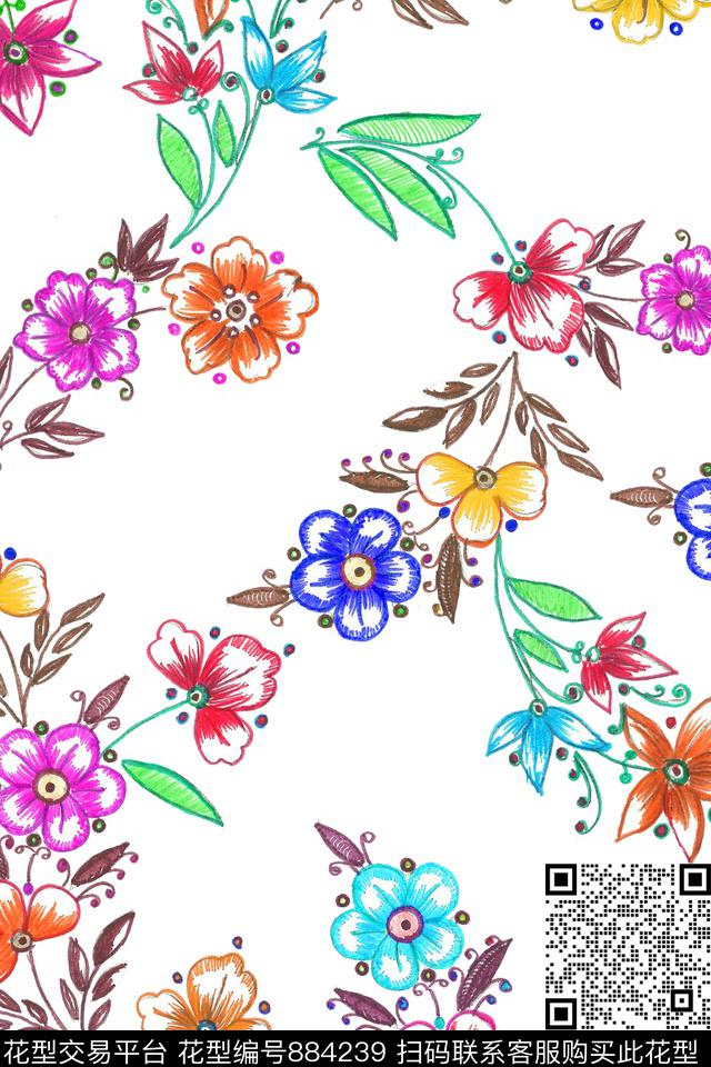 花卉碎花小花数码印花华亿平台下载（图片编号: 884239） - 瓦栏（Walan）
