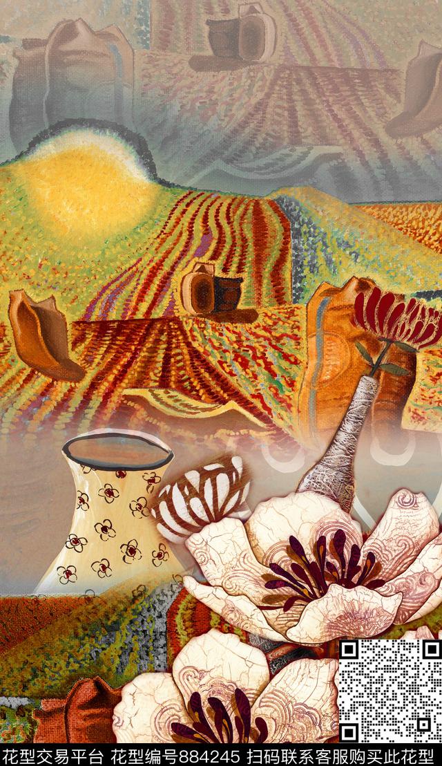 部落民族风油画风数码印花华亿平台下载（图片编号: 884245） - 瓦栏（Walan）