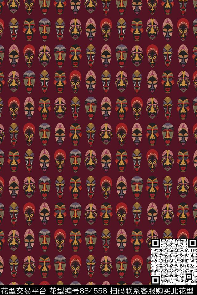 男装脸谱抽象数码印花华亿平台下载（图片编号: 884558） - 瓦栏（Walan）