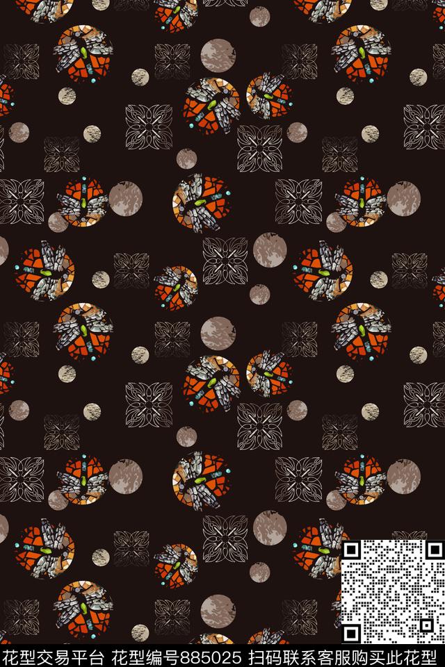 圆圈与波点手绘意向图案蜻蜓传统印花华亿平台下载（图片编号: 885025） - 瓦栏（Walan）