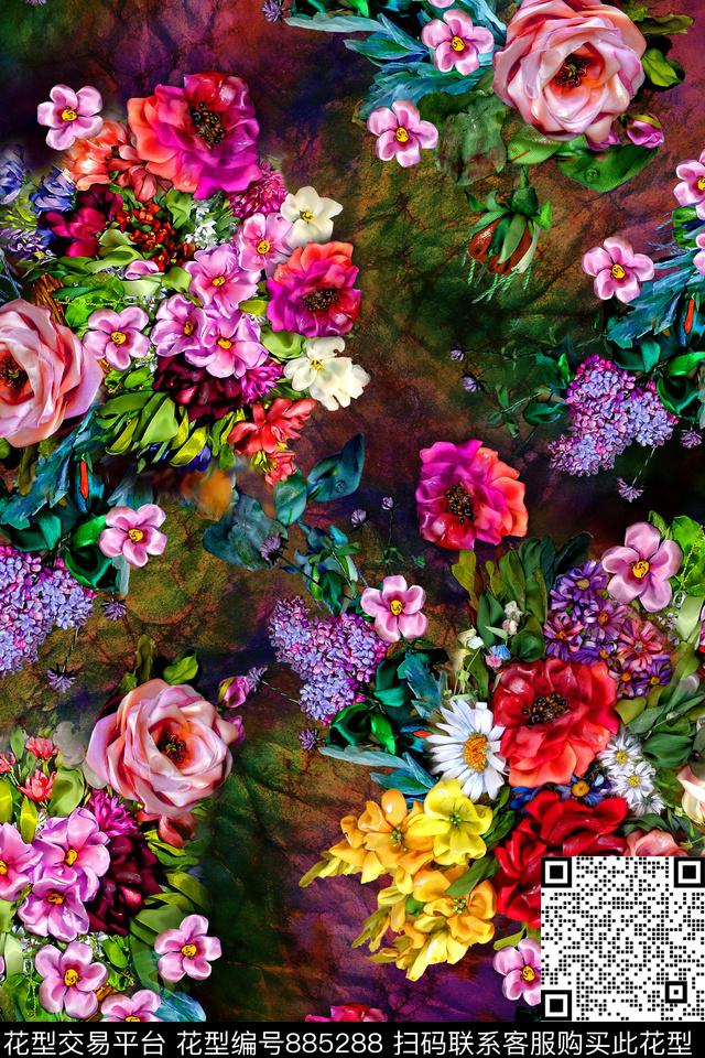 刺绣小碎花花卉数码印花华亿平台下载（图片编号: 885288） - 瓦栏（Walan）