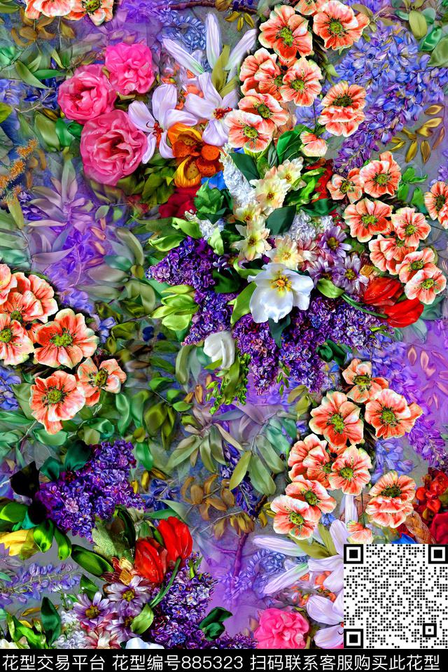 刺绣小碎花花卉数码印花华亿平台下载（图片编号: 885323） - 瓦栏（Walan）