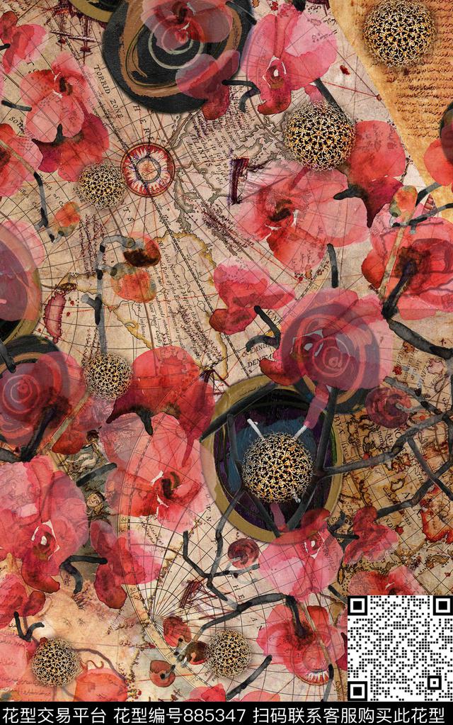 部落花卉肌理数码印花华亿平台下载（图片编号: 885347） - 瓦栏（Walan）