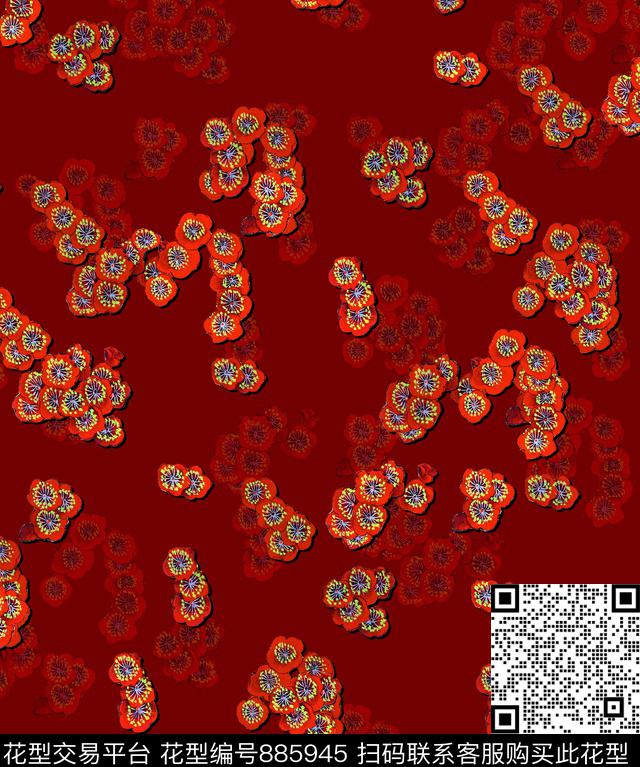 中国风满花枫叶数码印花华亿平台下载（图片编号: 885945） - 瓦栏（Walan）