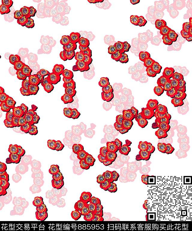 中国风满花枫叶数码印花华亿平台下载（图片编号: 885953） - 瓦栏（Walan）