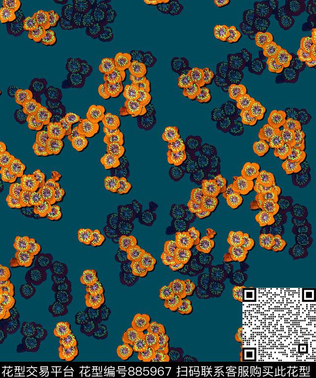 中国风满花枫叶数码印花华亿平台下载（图片编号: 885967） - 瓦栏（Walan）