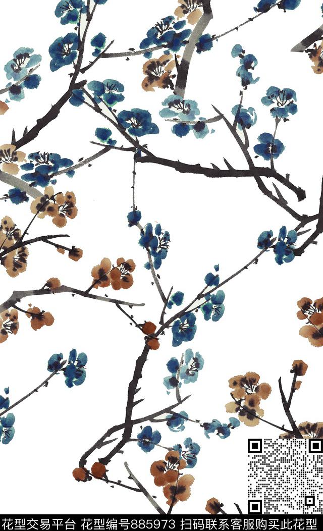 花朵花卉梅花数码印花华亿平台下载（图片编号: 885973） - 瓦栏（Walan）