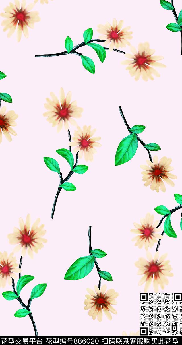 印花小碎花雏菊数码印花华亿平台下载（图片编号: 886020） - 瓦栏（Walan）
