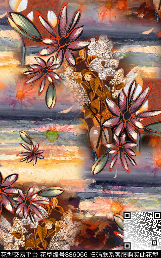 民族风中国风油画风数码印花华亿平台下载（图片编号: 886066） - 瓦栏（Walan）