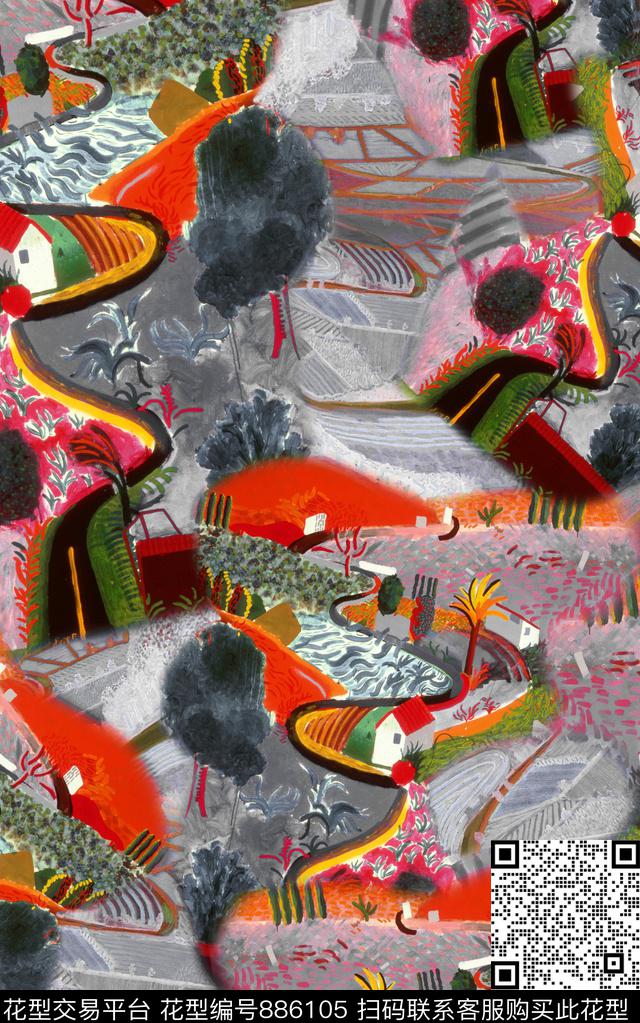 中国风油画风花卉数码印花华亿平台下载（图片编号: 886105） - 瓦栏（Walan）