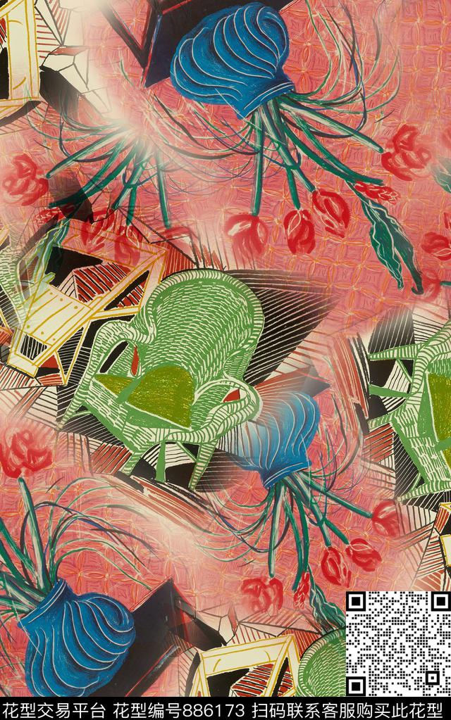 中国风油画风花卉数码印花华亿平台下载（图片编号: 886173） - 瓦栏（Walan）
