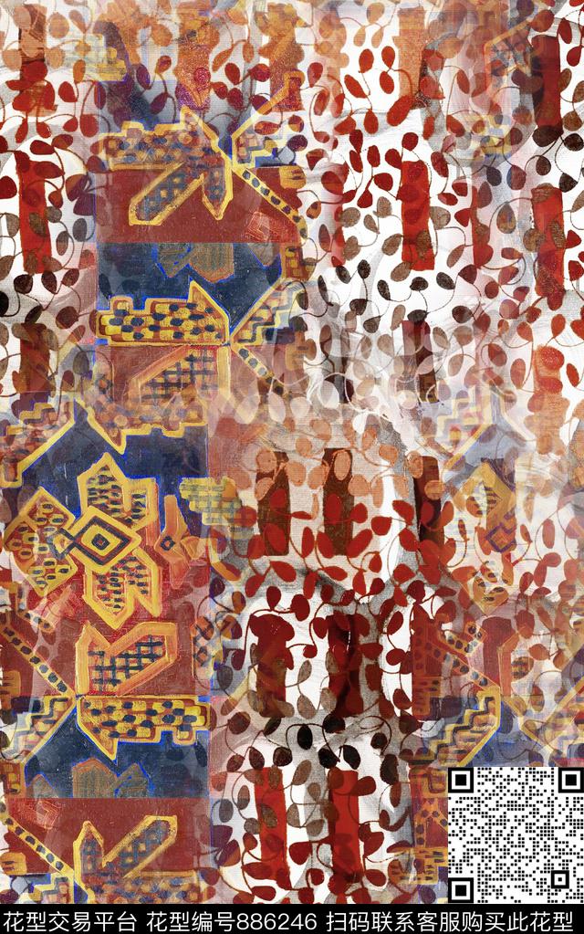 波西米亚民族风中国风数码印花华亿平台下载（图片编号: 886246） - 瓦栏（Walan）