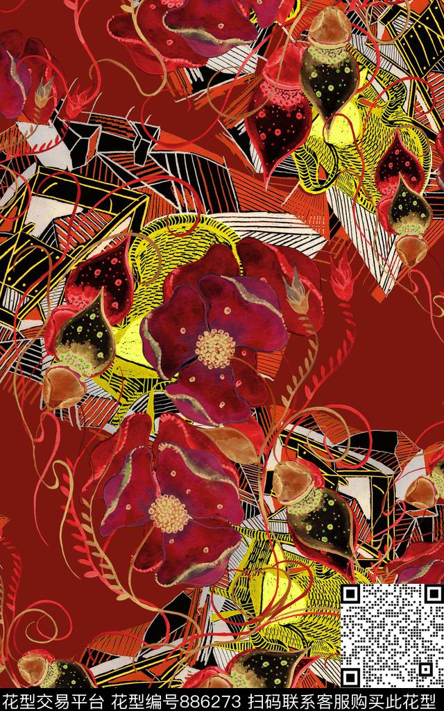 波西米亚民族风中国风数码印花华亿平台下载（图片编号: 886273） - 瓦栏（Walan）