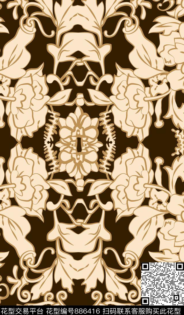 民族风图腾宫廷风传统印花华亿平台下载（图片编号: 886416） - 瓦栏（Walan）
