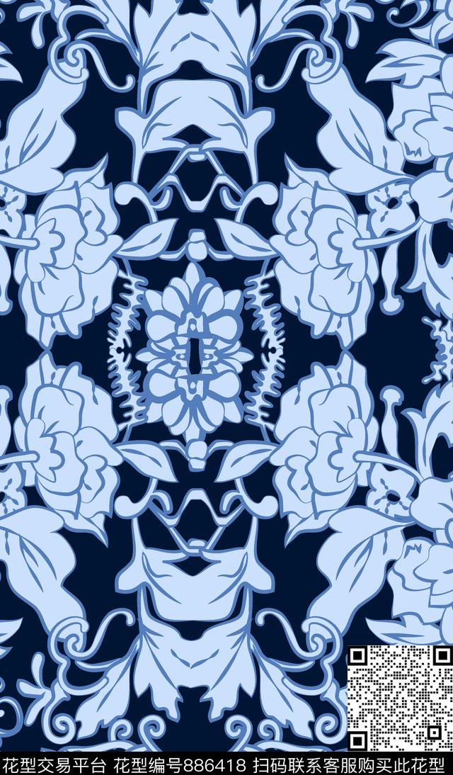 民族风图腾宫廷风传统印花华亿平台下载（图片编号: 886418） - 瓦栏（Walan）