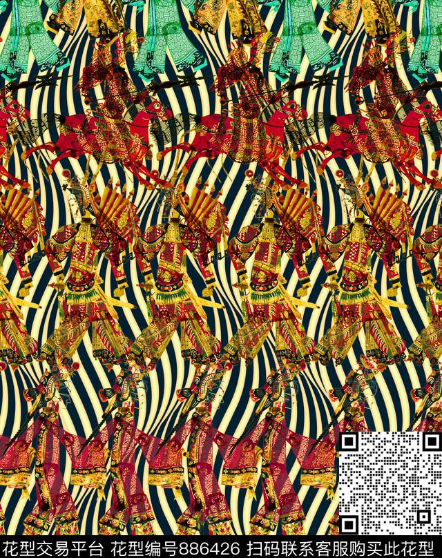 传统中国风皮影戏数码印花华亿平台下载（图片编号: 886426） - 瓦栏（Walan）