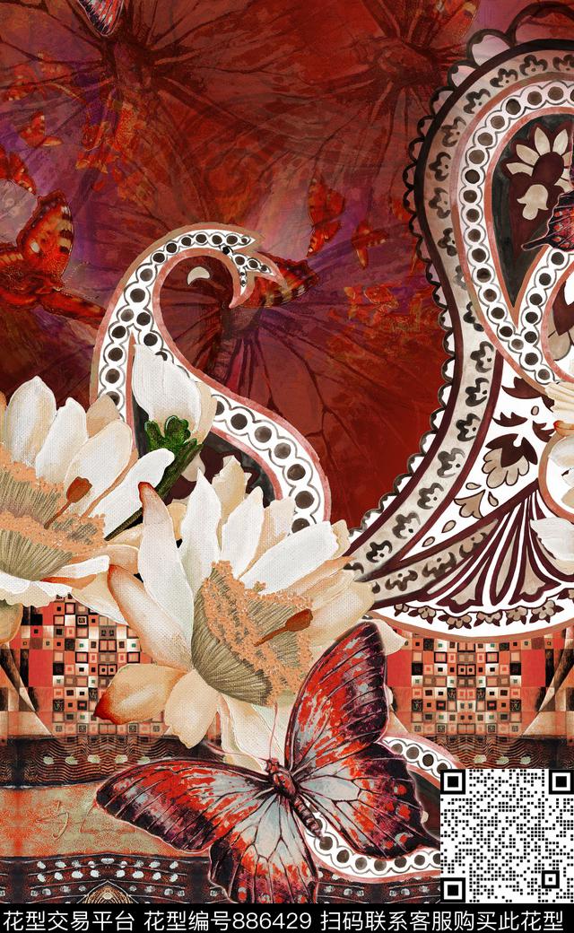 民族风中国风油画风数码印花华亿平台下载（图片编号: 886429） - 瓦栏（Walan）