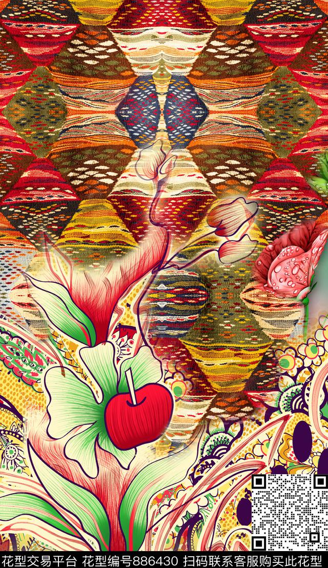 定位花卉花纹数码印花华亿平台下载（图片编号: 886430） - 瓦栏（Walan）