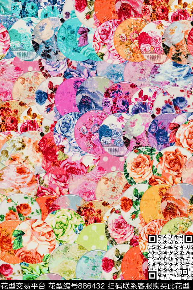 满版圆盘花卉数码印花华亿平台下载（图片编号: 886432） - 瓦栏（Walan）